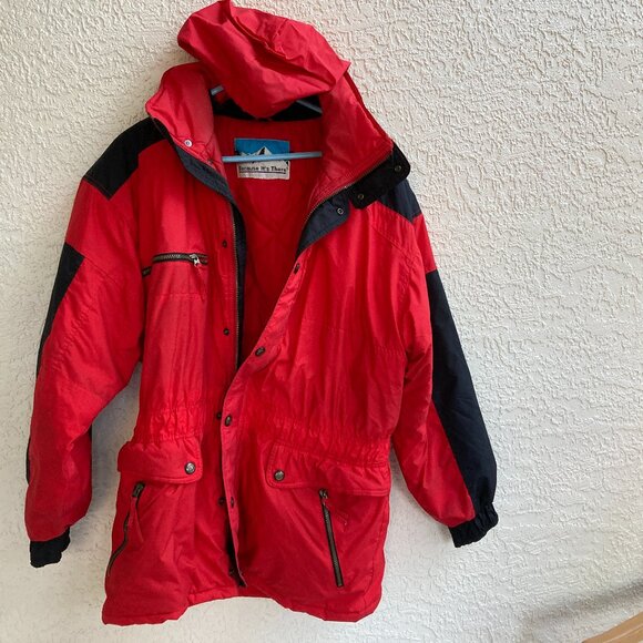Ski Snowboard Jacket Size XL Men Red/Black Hooded  OUTDOOR VINTAGE HEAVY COAT - Picture 1 of 13
